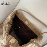 Women Bucket Bag Tote Cotton Cloth Handbag Magnetic Buckle