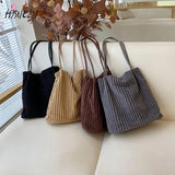 Women Bucket Bag Tote Cotton Cloth Handbag Magnetic Buckle