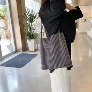 Women Bucket Bag Tote Cotton Cloth Handbag Magnetic Buckle