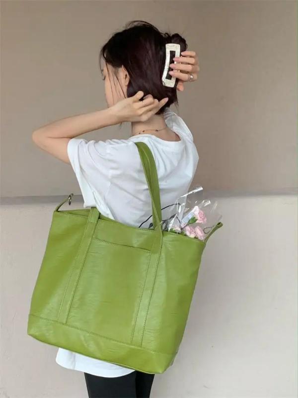 Large Capacity Green Shoulder Bag Soft PU Leather Female Underarm Bags