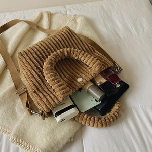 Fluffy Striped Shoulder Bag - Candy Casual Zipper Handbag