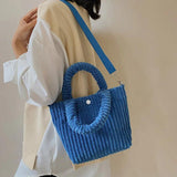 Fluffy Striped Shoulder Bag - Candy Casual Zipper Handbag