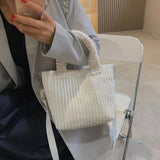 Fluffy Striped Shoulder Bag - Candy Casual Zipper Handbag