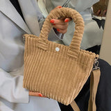 Fluffy Striped Shoulder Bag - Candy Casual Zipper Handbag