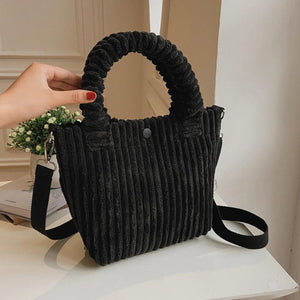 Fluffy Striped Shoulder Bag - Candy Casual Zipper Handbag