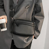 Solid PU Leather Crossbody Messenger Bag for Men