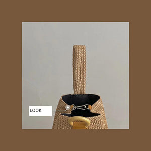 Girly Straw Purse Handbags Chain Shoulder Bucket Bags Retro Crossbody Bag