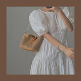 Girly Straw Purse Handbags Chain Shoulder Bucket Bags Retro Crossbody Bag