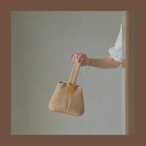 Girly Straw Purse Handbags Chain Shoulder Bucket Bags Retro Crossbody Bag