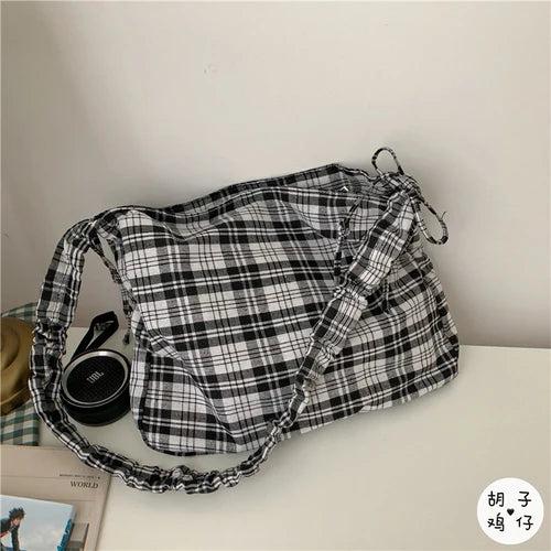 Harajuku Folding Canvas Tote Handbag Elastic Band Shoulder Bag