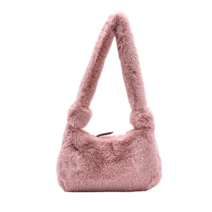Qiaoduo Solid Shoulder Underarm Bag Women Plush Soft Autumn Winter Fluffy Female