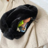 Qiaoduo Solid Shoulder Underarm Bag Women Plush Soft Autumn Winter Fluffy Female