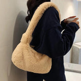 Qiaoduo Solid Shoulder Underarm Bag Women Plush Soft Autumn Winter Fluffy Female