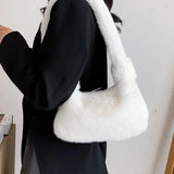 Qiaoduo Solid Shoulder Underarm Bag Women Plush Soft Autumn Winter Fluffy Female