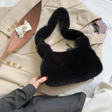 Qiaoduo Solid Shoulder Underarm Bag Women Plush Soft Autumn Winter Fluffy Female