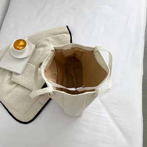 Corduroy Shoulder Shopping Bag Casual Tote for Autumn and Winter