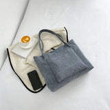 Corduroy Shoulder Shopping Bag Casual Tote for Autumn and Winter