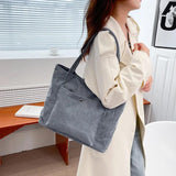 Corduroy Shoulder Shopping Bag Casual Tote for Autumn and Winter