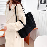Corduroy Shoulder Shopping Bag Casual Tote for Autumn and Winter