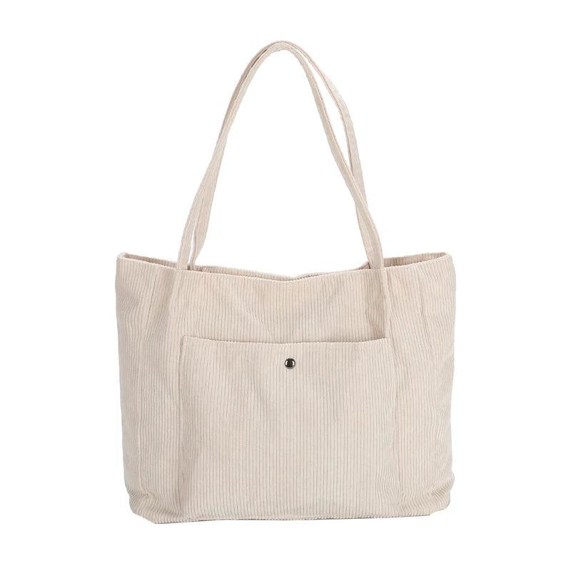 Corduroy Shoulder Shopping Bag Casual Tote for Autumn and Winter