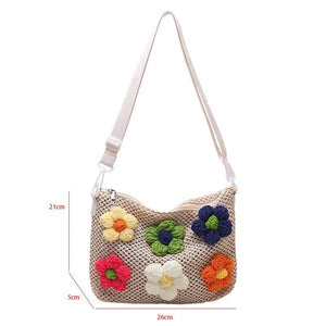 Woven Straw Beach Bag Rattan Handbag Floral Travel Messenger Bag