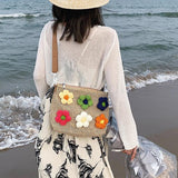 Woven Straw Beach Bag Rattan Handbag Floral Travel Messenger Bag