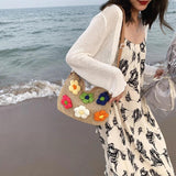 Woven Straw Beach Bag Rattan Handbag Floral Travel Messenger Bag