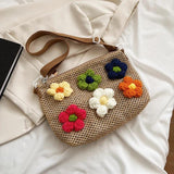 Woven Straw Beach Bag Rattan Handbag Floral Travel Messenger Bag