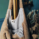 Embroidered Lamb Hair Shoulder Bag for Girls, Autumn/Winter, Large Capacity