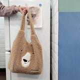 Embroidered Lamb Hair Shoulder Bag for Girls, Autumn/Winter, Large Capacity