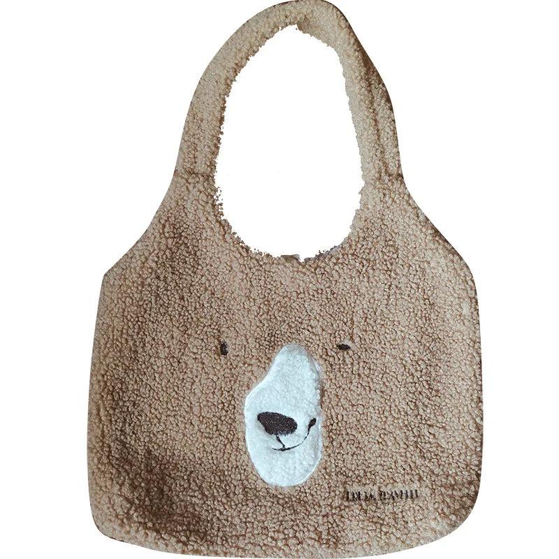 Embroidered Lamb Hair Shoulder Bag for Girls, Autumn/Winter, Large Capacity