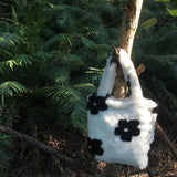 Vintage Plush Handbags Winter Small Shoulder Bags Flower Pattern Tote Clutch