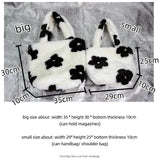 Vintage Plush Handbags Winter Small Shoulder Bags Flower Pattern Tote Clutch