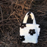 Vintage Plush Handbags Winter Small Shoulder Bags Flower Pattern Tote Clutch