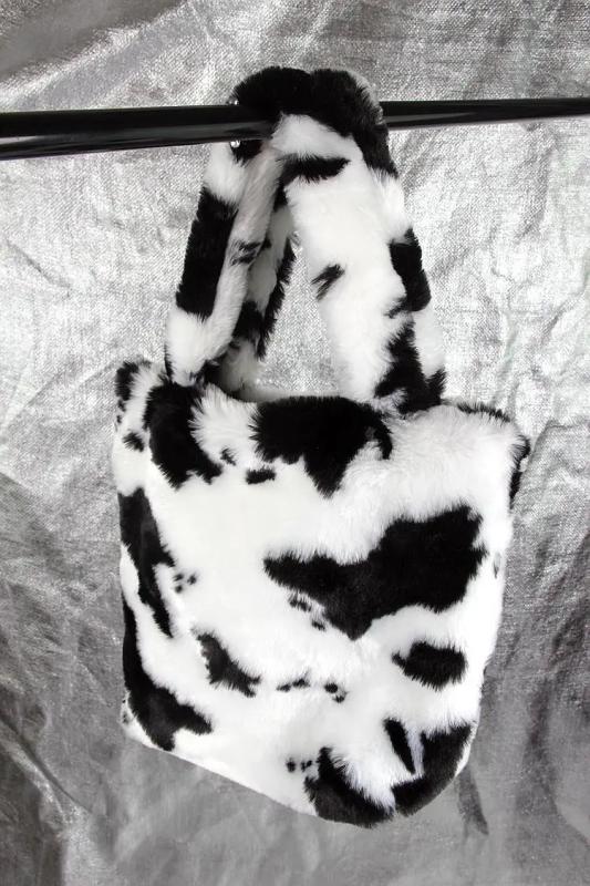 Vintage Plush Handbags Winter Small Shoulder Bags Flower Pattern Tote Clutch