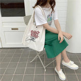 Women's Floral Embroidered Canvas Tote Bag