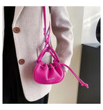 Ruched Drawstring Handbag Soft Leather Crossbody Bag