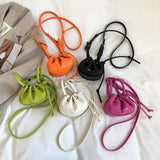 Ruched Drawstring Handbag Soft Leather Crossbody Bag
