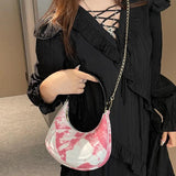 Floral Print Chain Crossbody Bag Half Moon Handbag