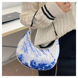 Floral Print Chain Crossbody Bag Half Moon Handbag