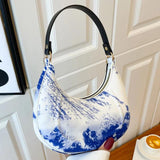 Floral Print Chain Crossbody Bag Half Moon Handbag