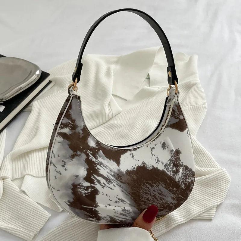 Floral Print Chain Crossbody Bag Half Moon Handbag