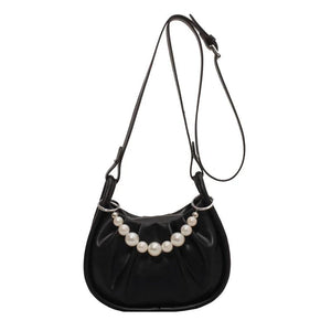 Small PU Leather Crossbody Bag Beading Totes Women's Handbags Shoulder Bags