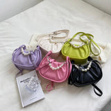 Small PU Leather Crossbody Bag Beading Totes Women's Handbags Shoulder Bags