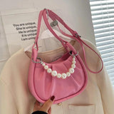 Small PU Leather Crossbody Bag Beading Totes Women's Handbags Shoulder Bags