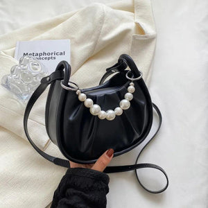 Small PU Leather Crossbody Bag Beading Totes Women's Handbags Shoulder Bags