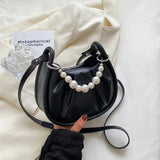 Small PU Leather Crossbody Bag Beading Totes Women's Handbags Shoulder Bags