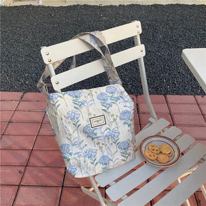 Flowers Canvas Tote Bag Jacquard Shoulder Handbag Vintage Lady Shopping Bags