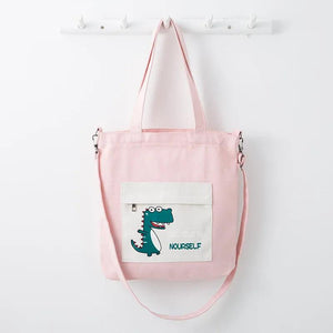 Girl Dinosaur Printed Canvas Shoulder Bag