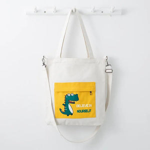 Girl Dinosaur Printed Canvas Shoulder Bag